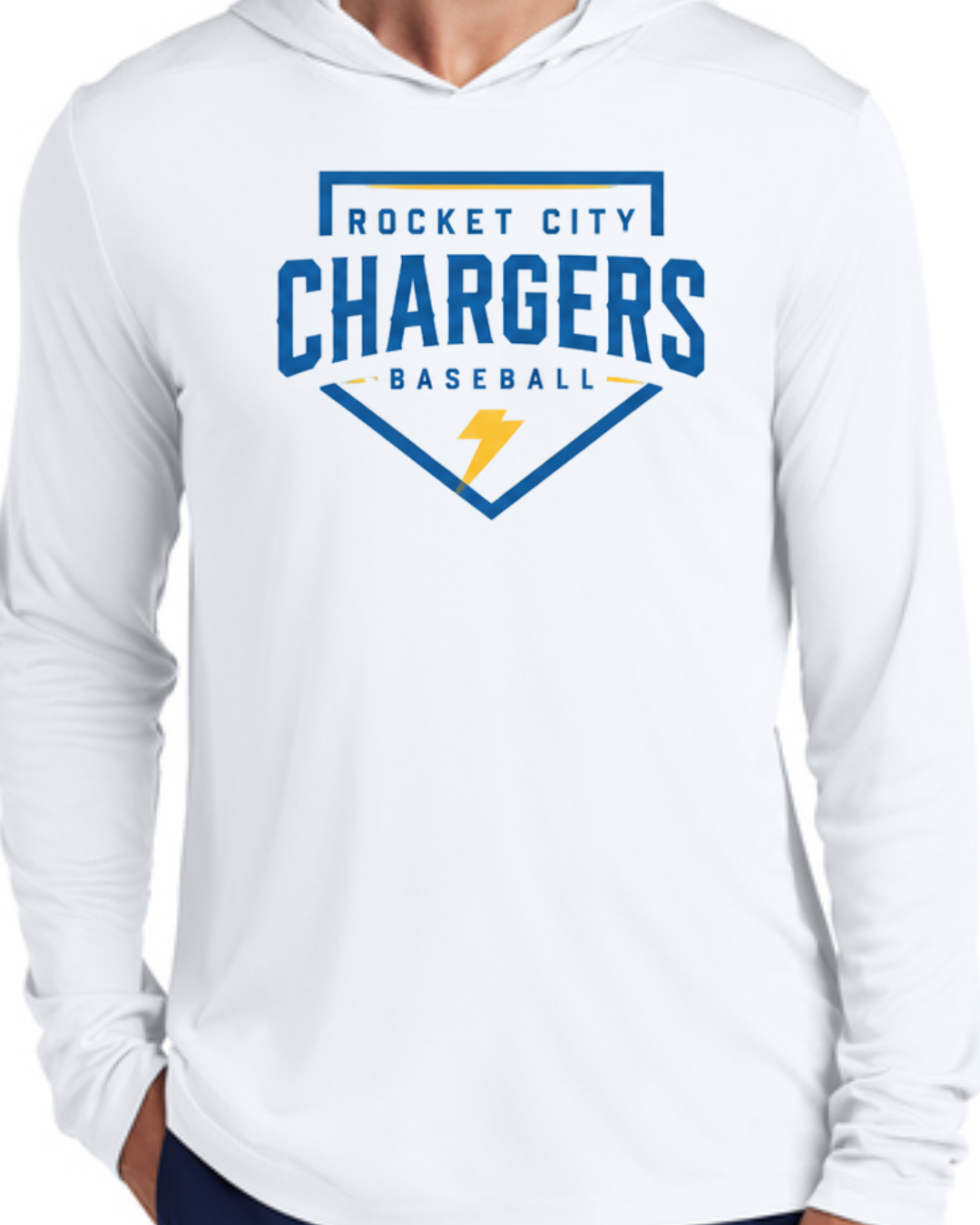 2026 Fall Collection - Chargers Bolt Poly Hooded Shirt (Navy/White Short and Long Sleeve)
