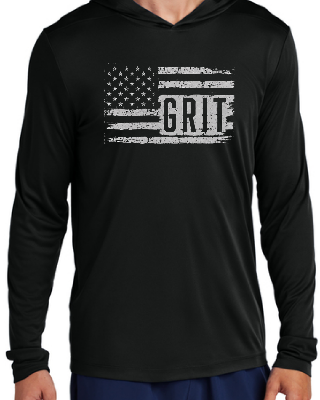 Grit Flag - Hooded Poly Shirts (Black/White Long and Short Sleeve)