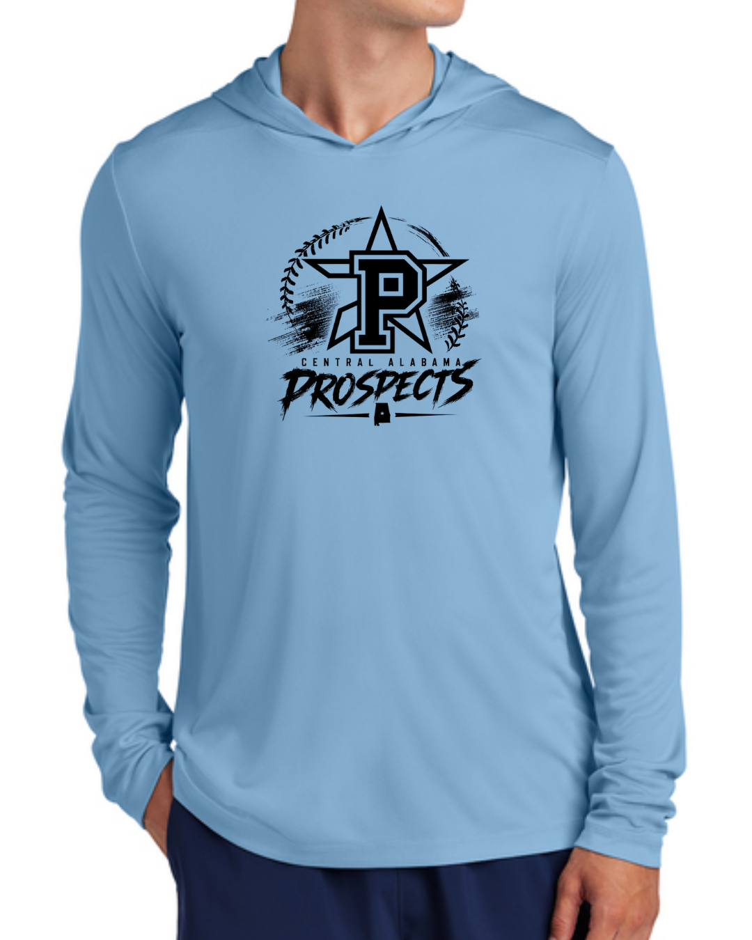 Light Blue Poly Long Sleeve Hooded Shirts