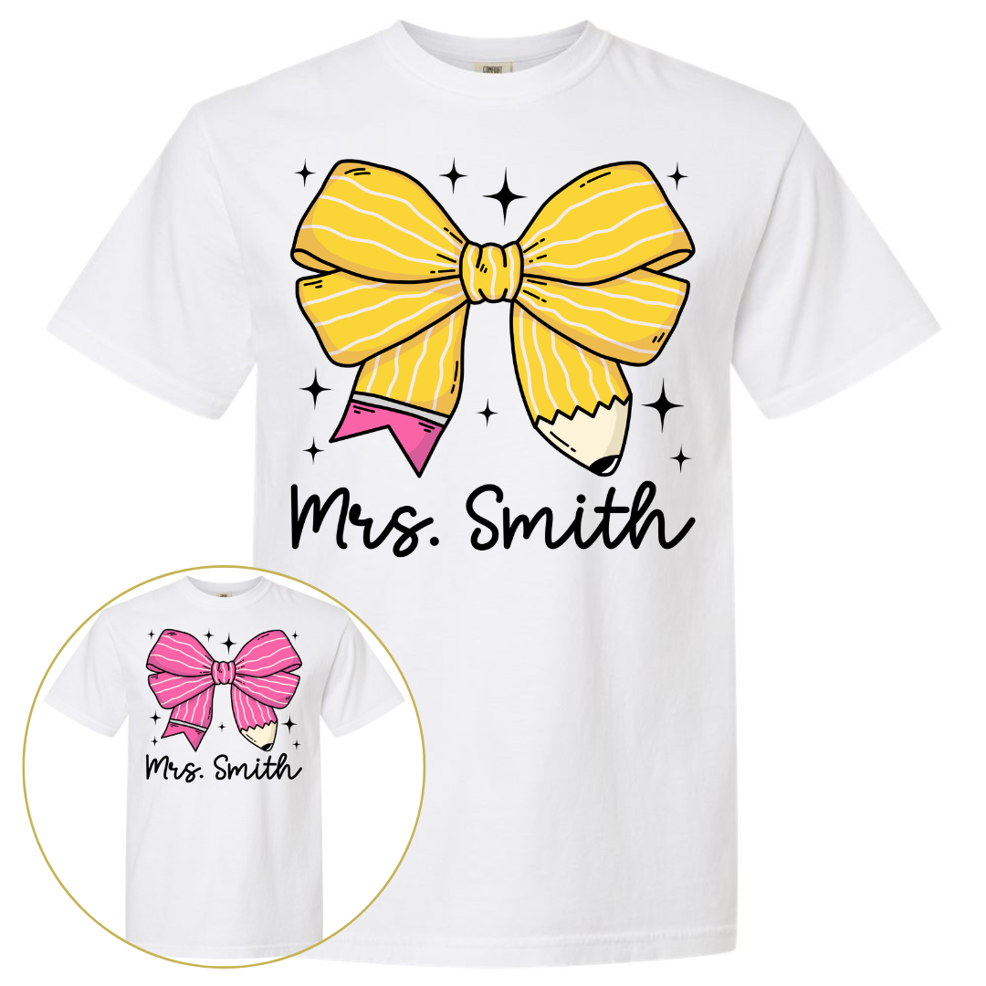 Pencil Bow - With Name - Comfort Colors