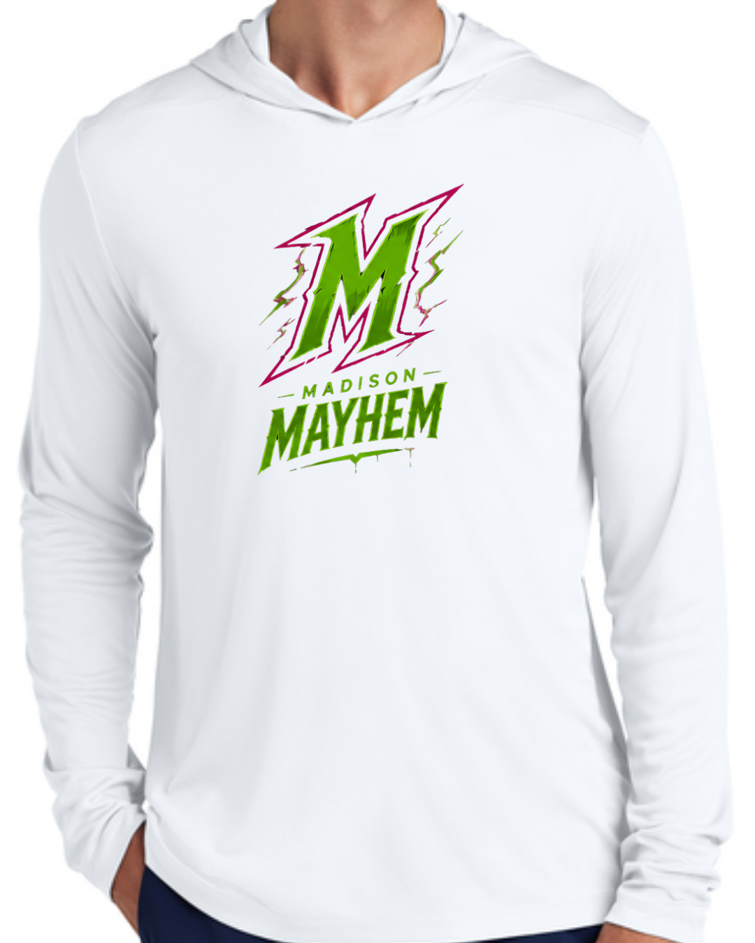 Logo Long Sleeve Hooded Poly Black and White Multiple Designs