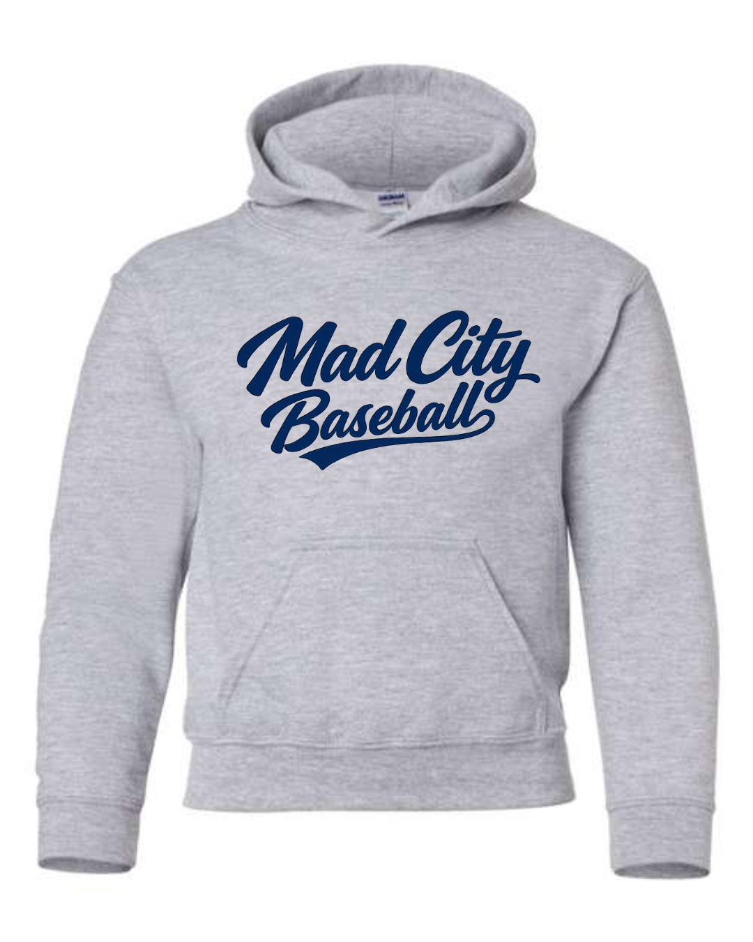*New for 2026* Navy Mad City Baseball Script Grey Hoodie