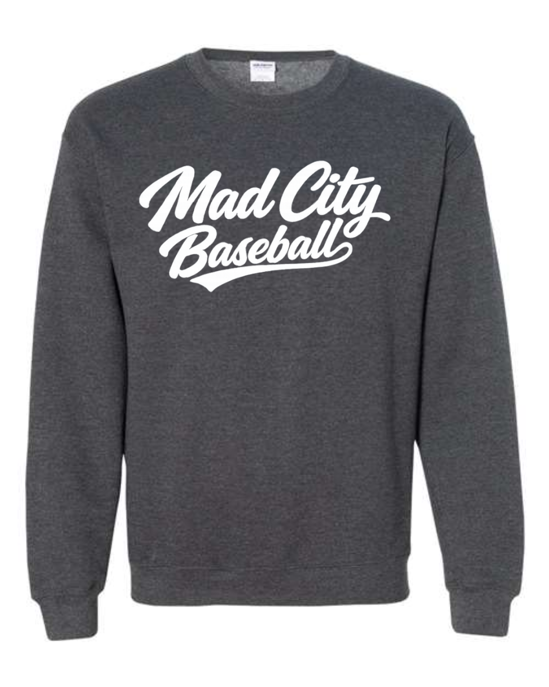 *New for 2026* White Mad City Baseball Script Dark Heather Crewneck