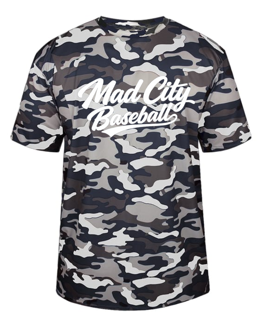 *New for 2026* White Mad City Baseball Script Navy/White Camo Shirt