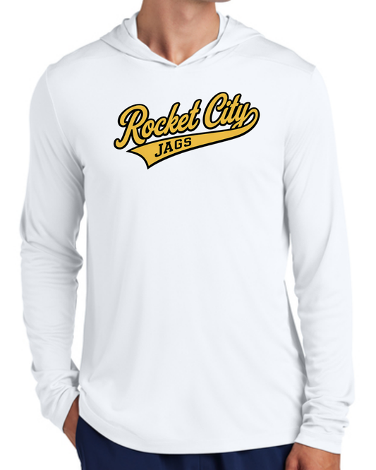 2026 Fall Collection - Rocket City Jags UV Long Sleeve Poly Hooded Shirt (Black and White)