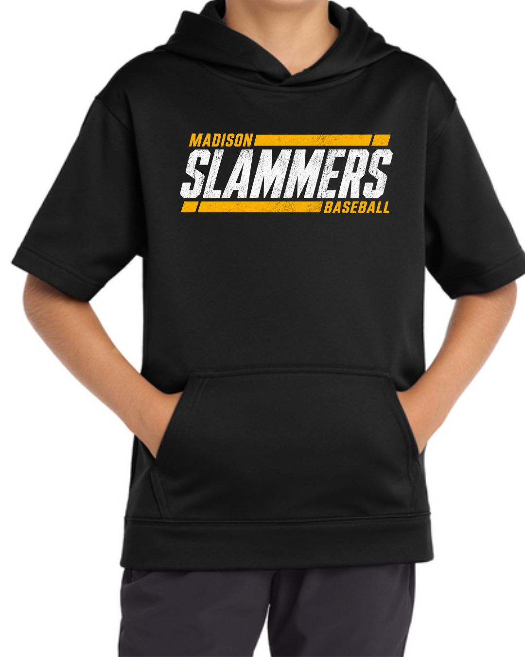 Slammers Baseball Short Sleeve Fleece Hoodie (Black and White)