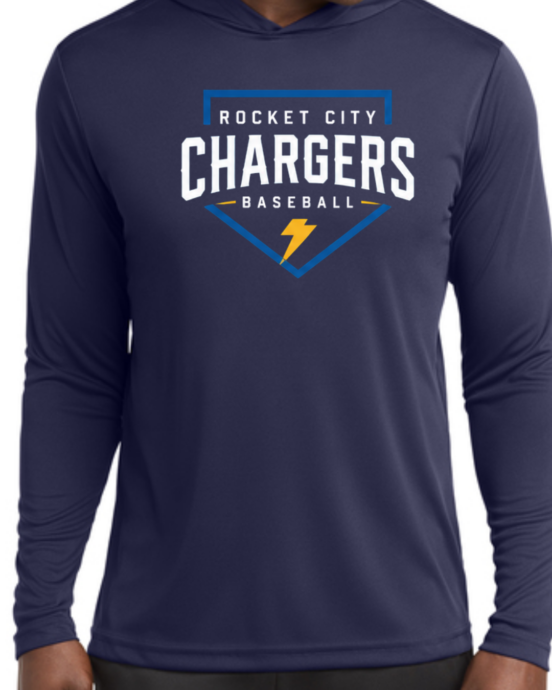 2026 Fall Collection - Chargers Bolt Poly Hooded Shirt (Navy/White Short and Long Sleeve)