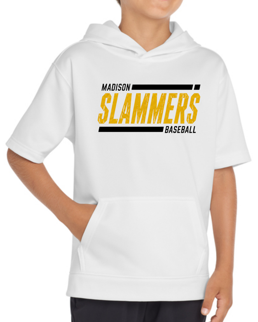 Slammers Baseball Short Sleeve Fleece Hoodie (Black and White)