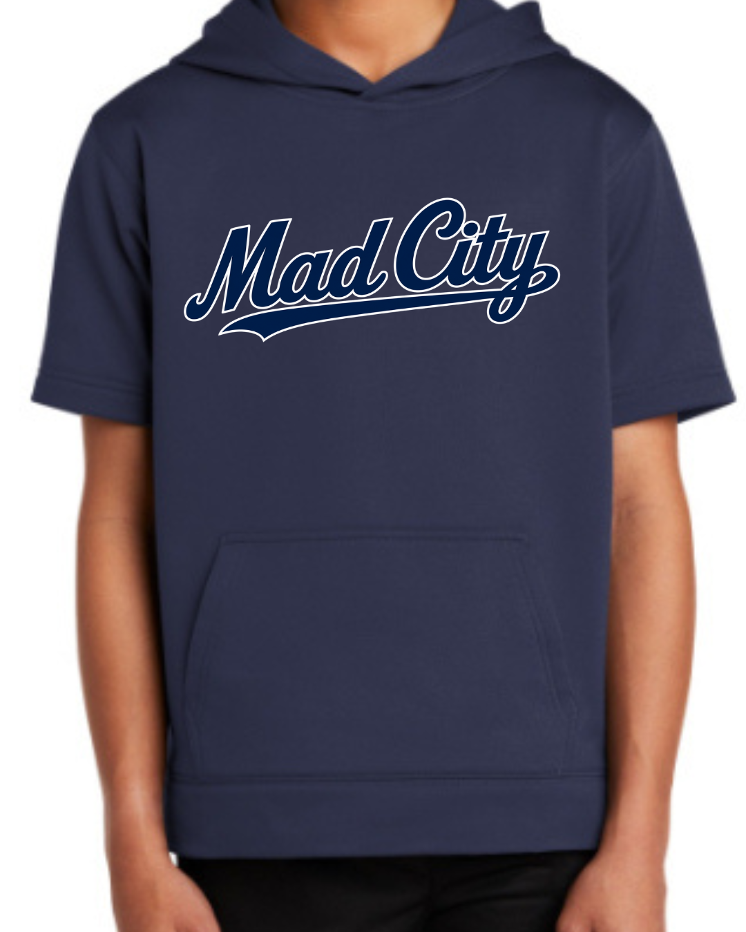 Mad City Fall 2026 Collection - Short Sleeve Fleece Hoodie (Navy and White)