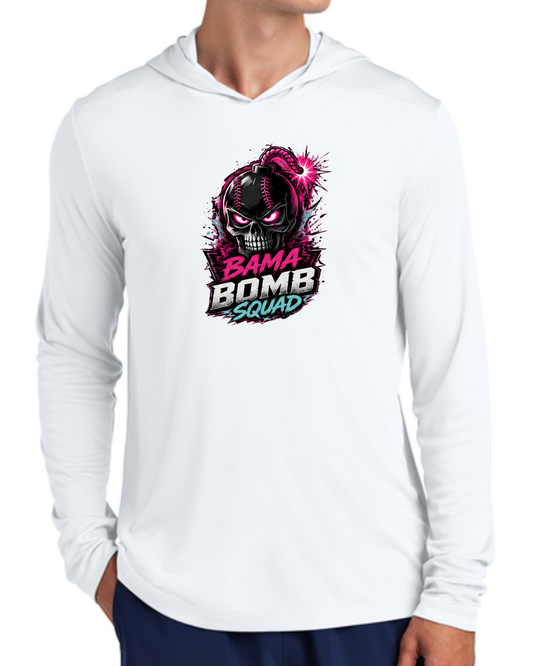 Bama Bomb Squad Bombs Away Long Sleeve Poly Hooded Shirt (Black and White)