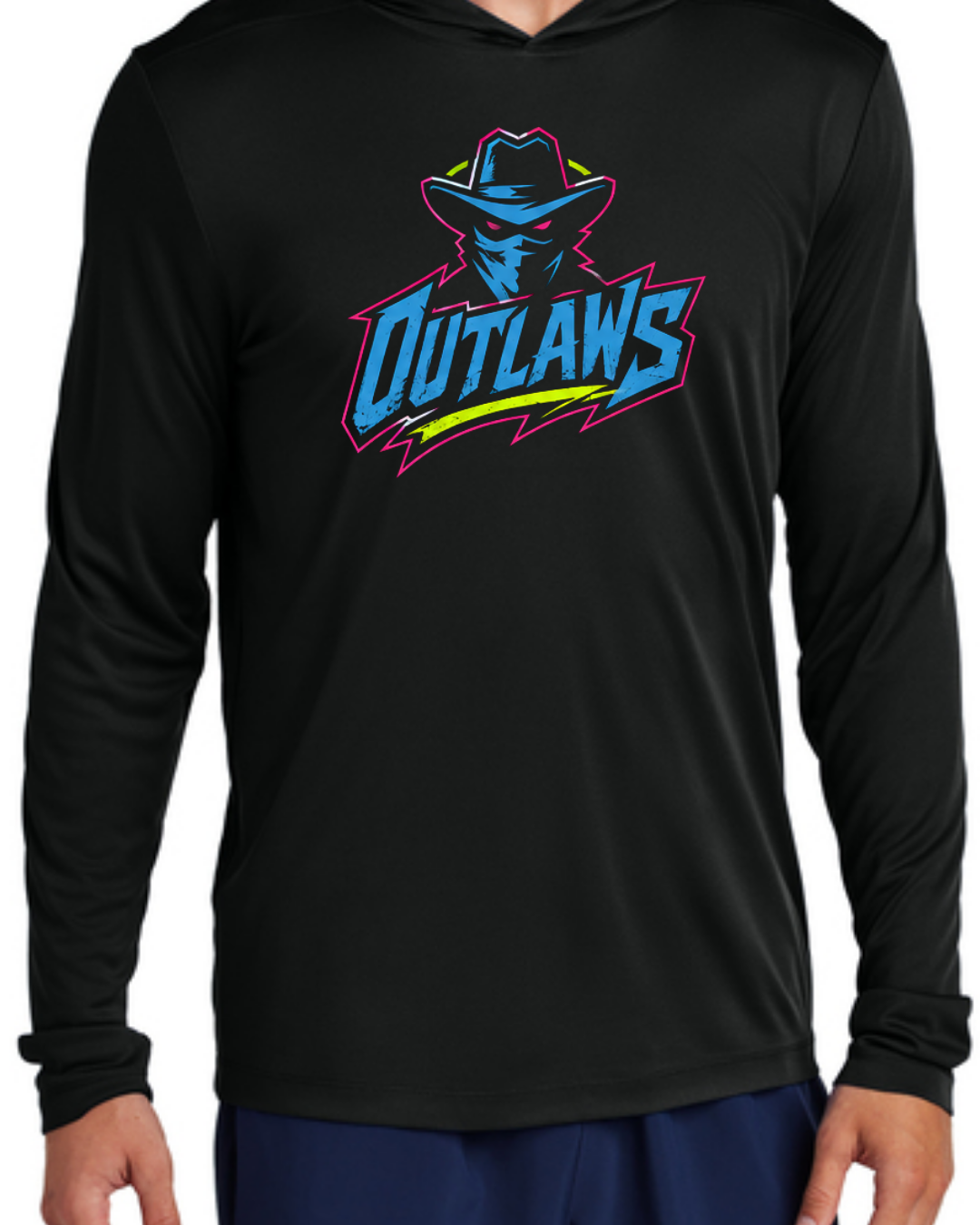 Outlaws Long Sleeve Poly Hooded Shirt (Multiple Designs and Colors)