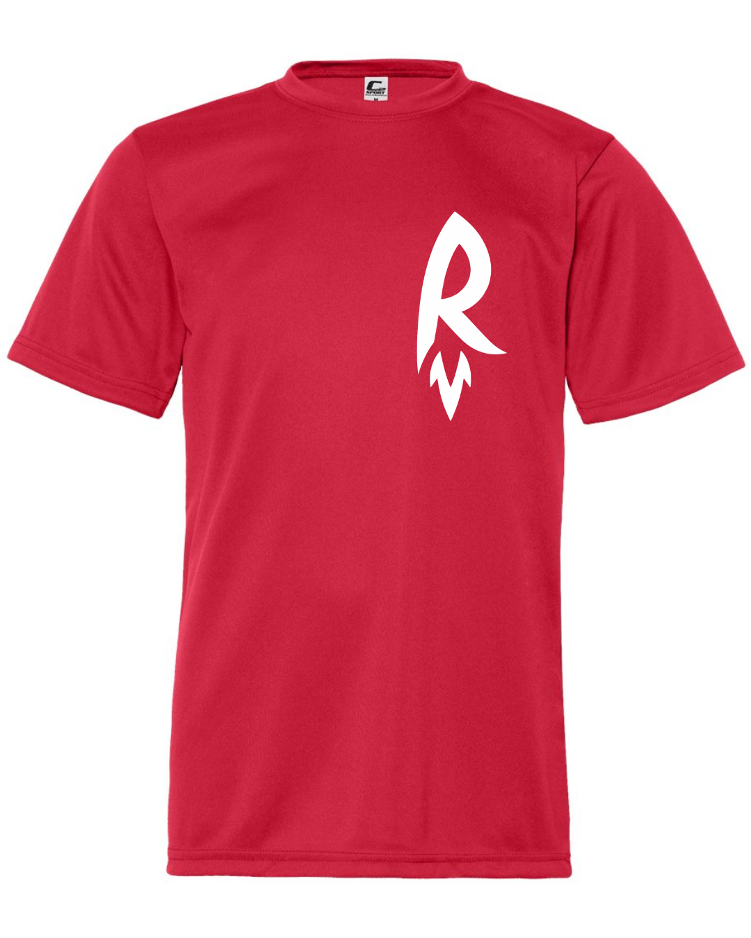 Rocket City R Blast off left chest Red Shirt