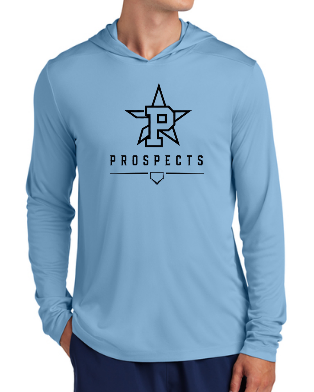 Light Blue Poly Long Sleeve Hooded Shirts