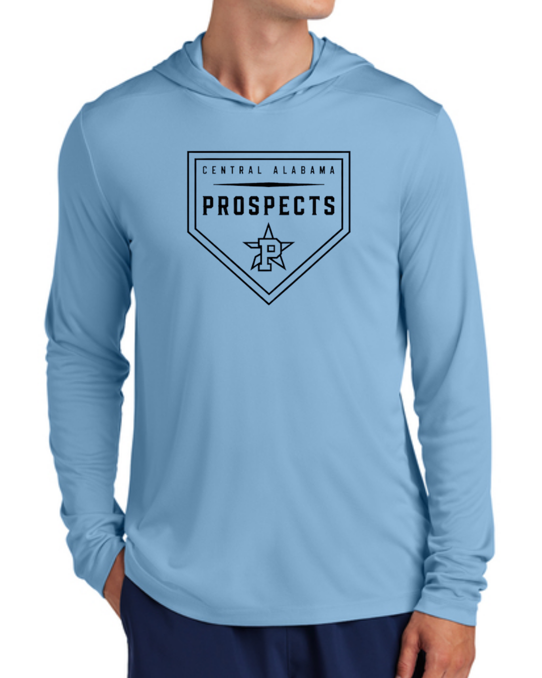 Light Blue Poly Long Sleeve Hooded Shirts