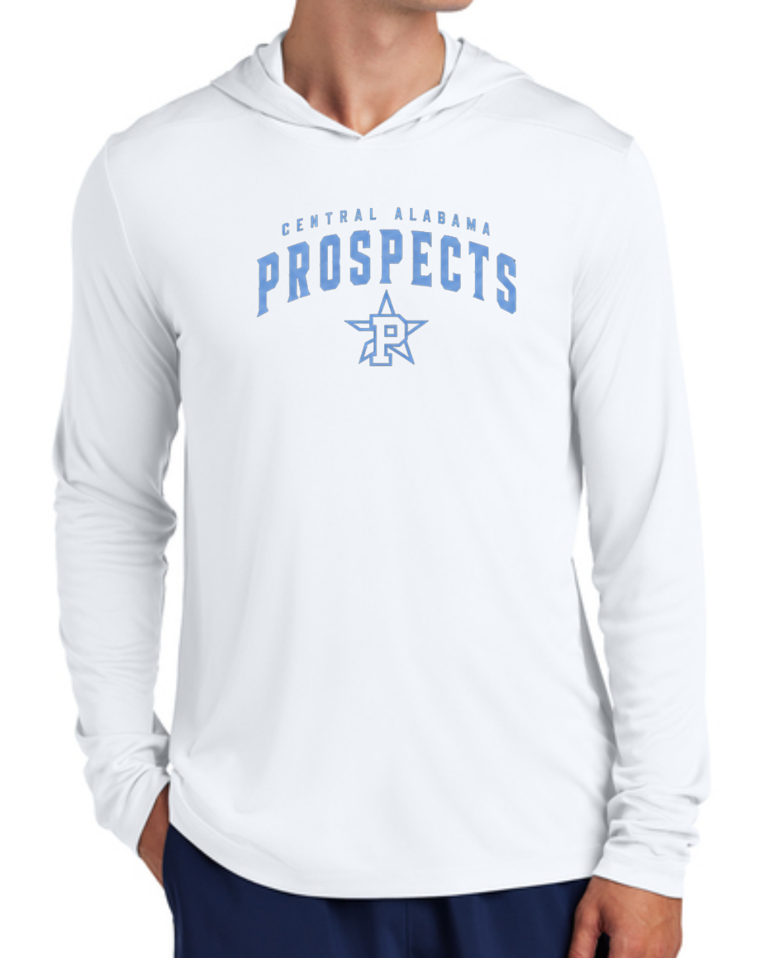 White Poly Long Sleeve Hooded Shirts
