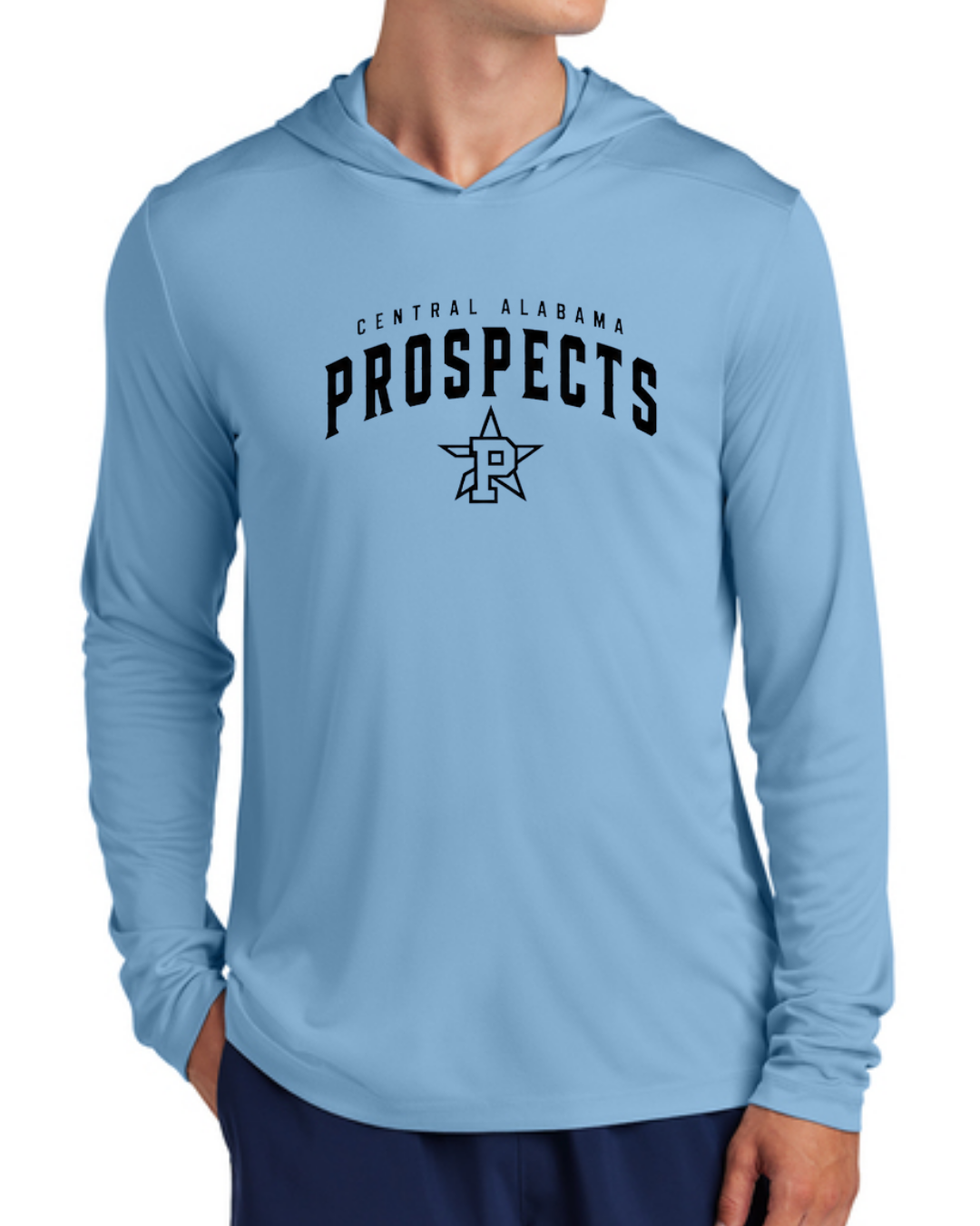 Light Blue Poly Long Sleeve Hooded Shirts
