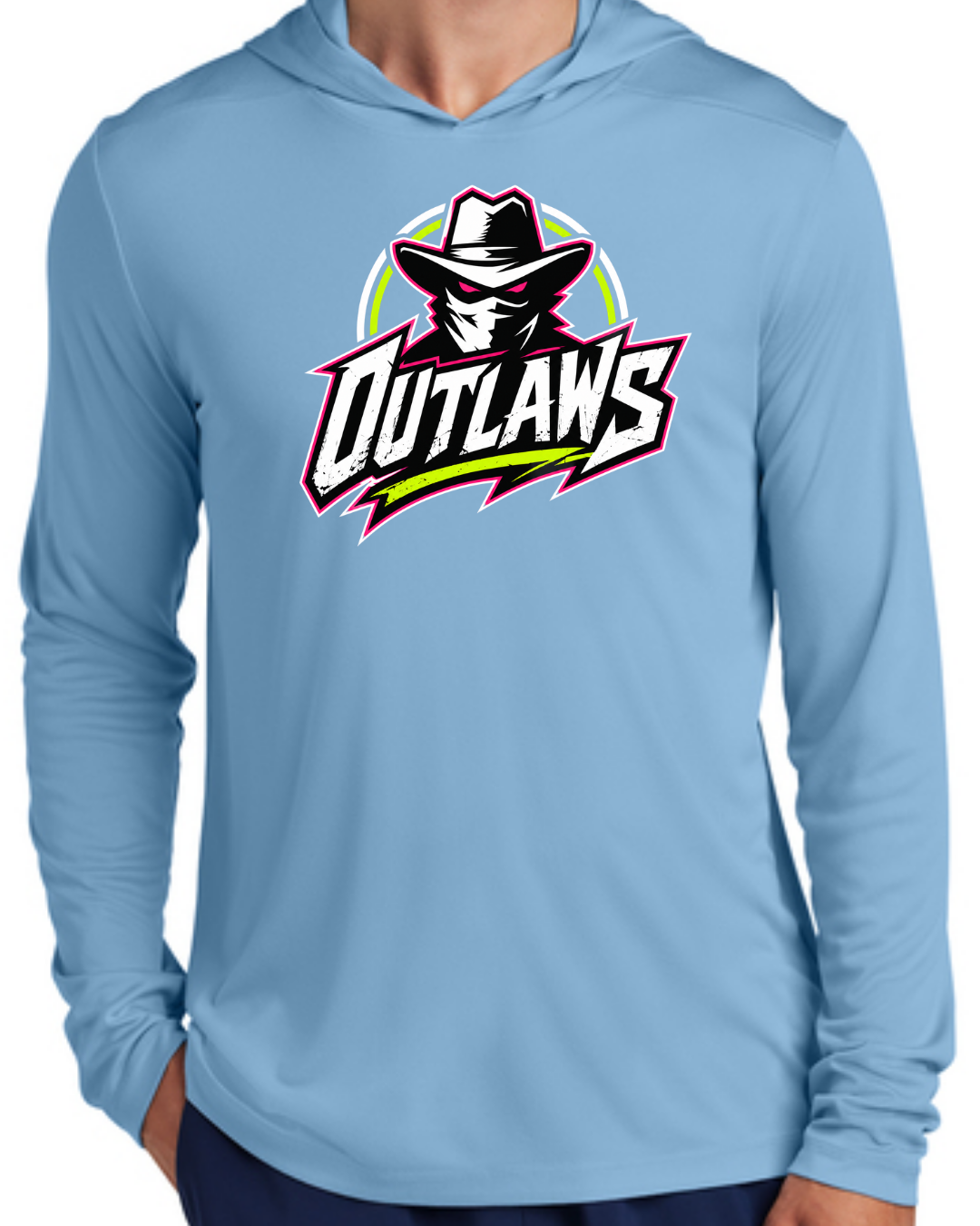 Outlaws Long Sleeve Poly Hooded Shirt (Multiple Designs and Colors)