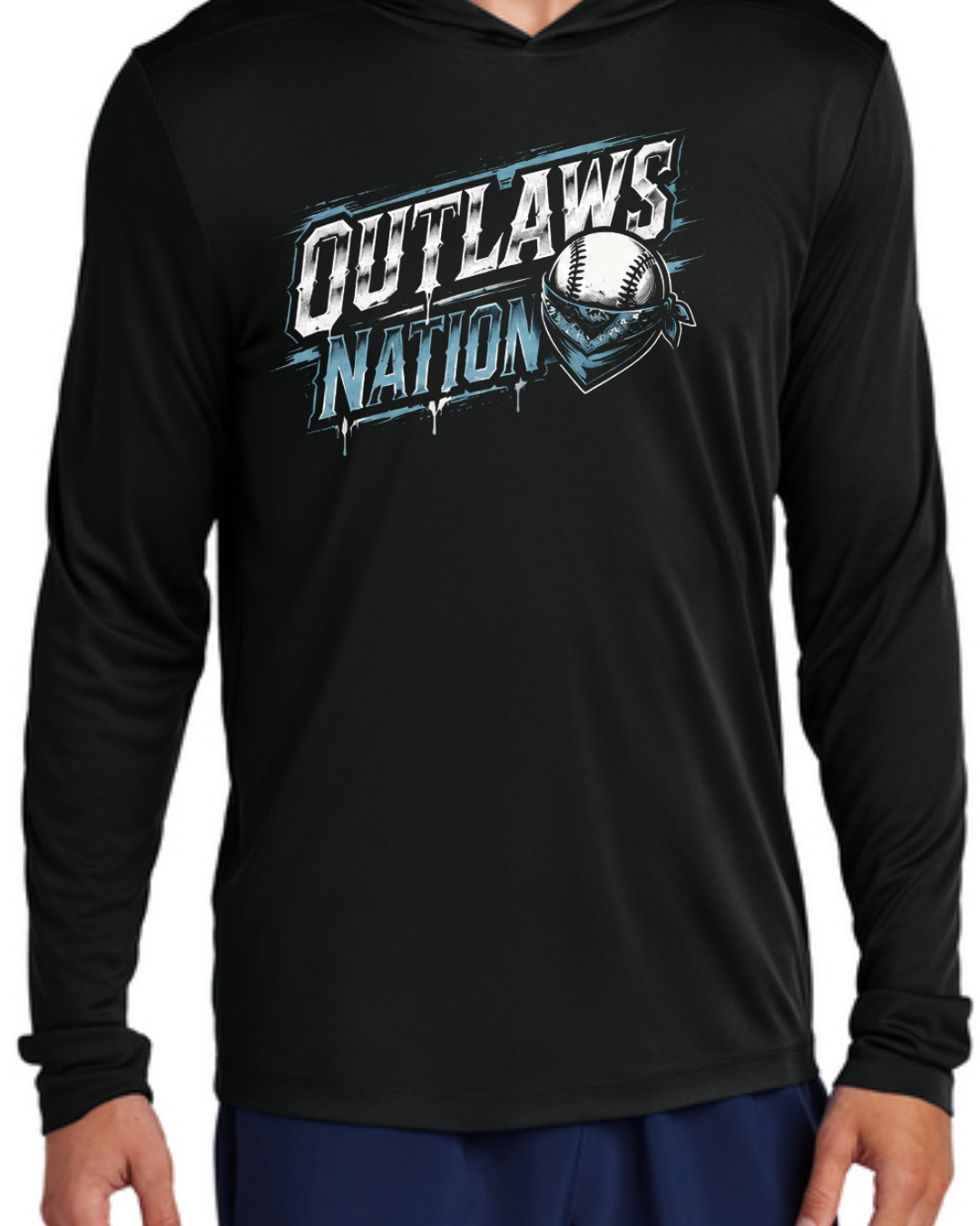 Outlaws Long Sleeve Poly Hooded Shirt (Multiple Designs and Colors)