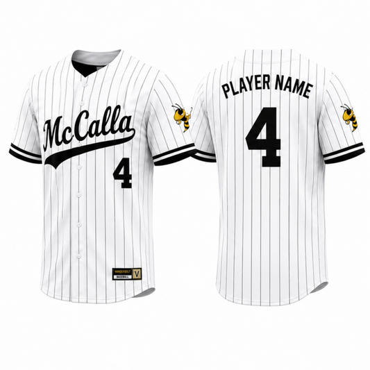 McCalla Baseball White / Black Pinstripe Jersey