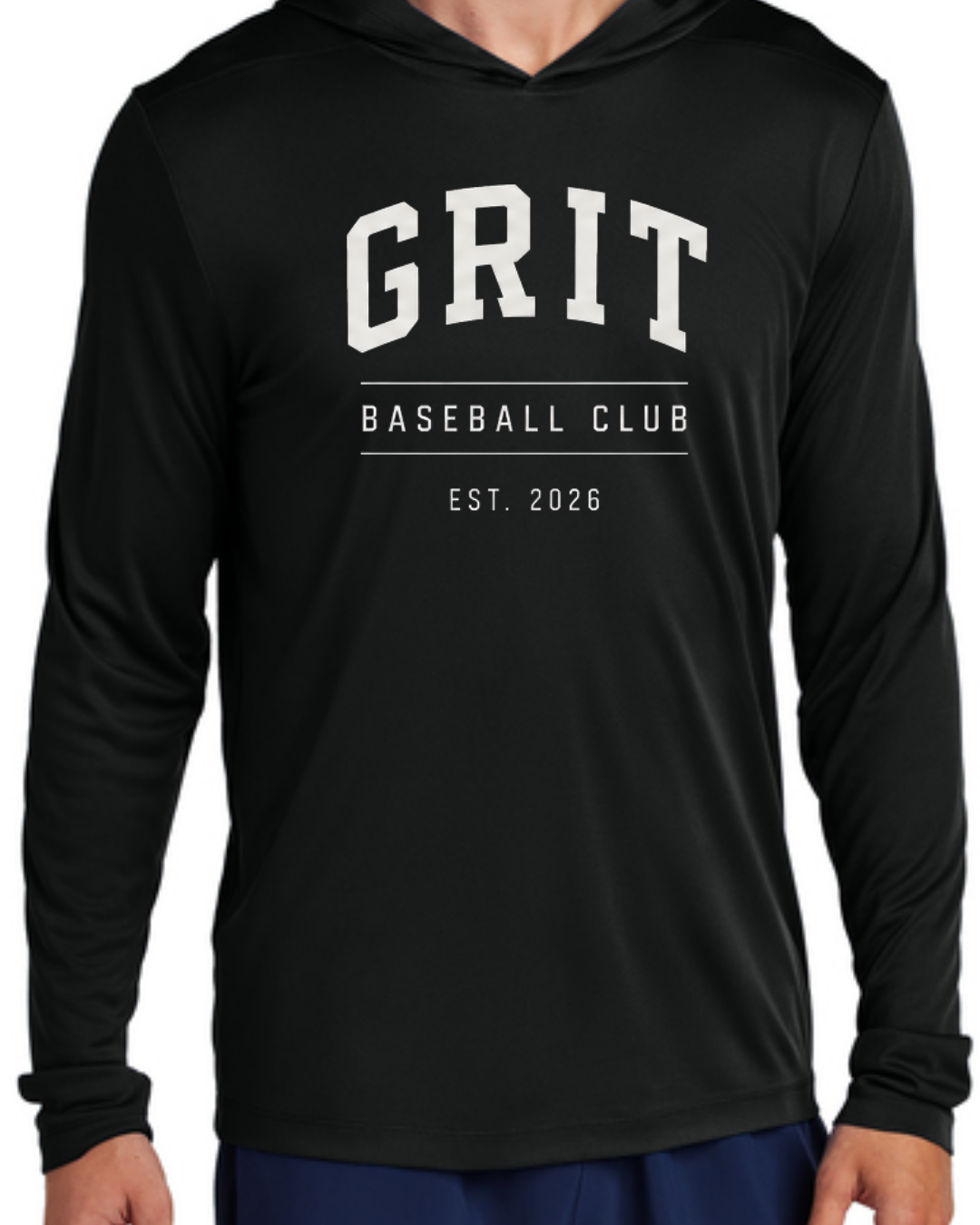 Grit Baseball Club - Hooded Poly Shirts (Black/White Short & Long Sleeve)
