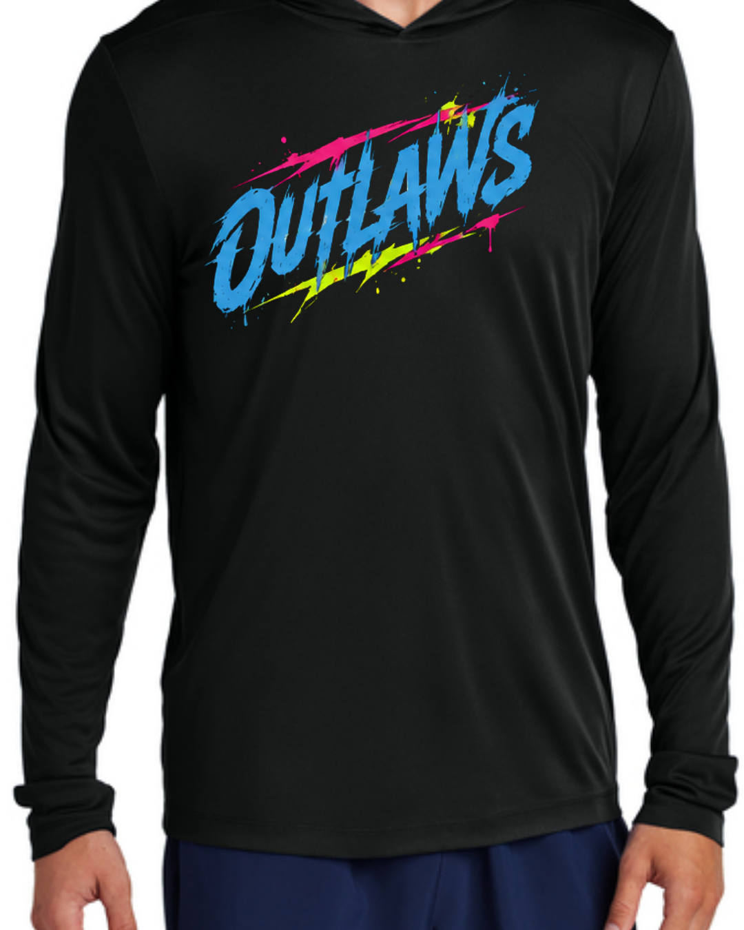 Outlaws Long Sleeve Poly Hooded Shirt (Multiple Designs and Colors)