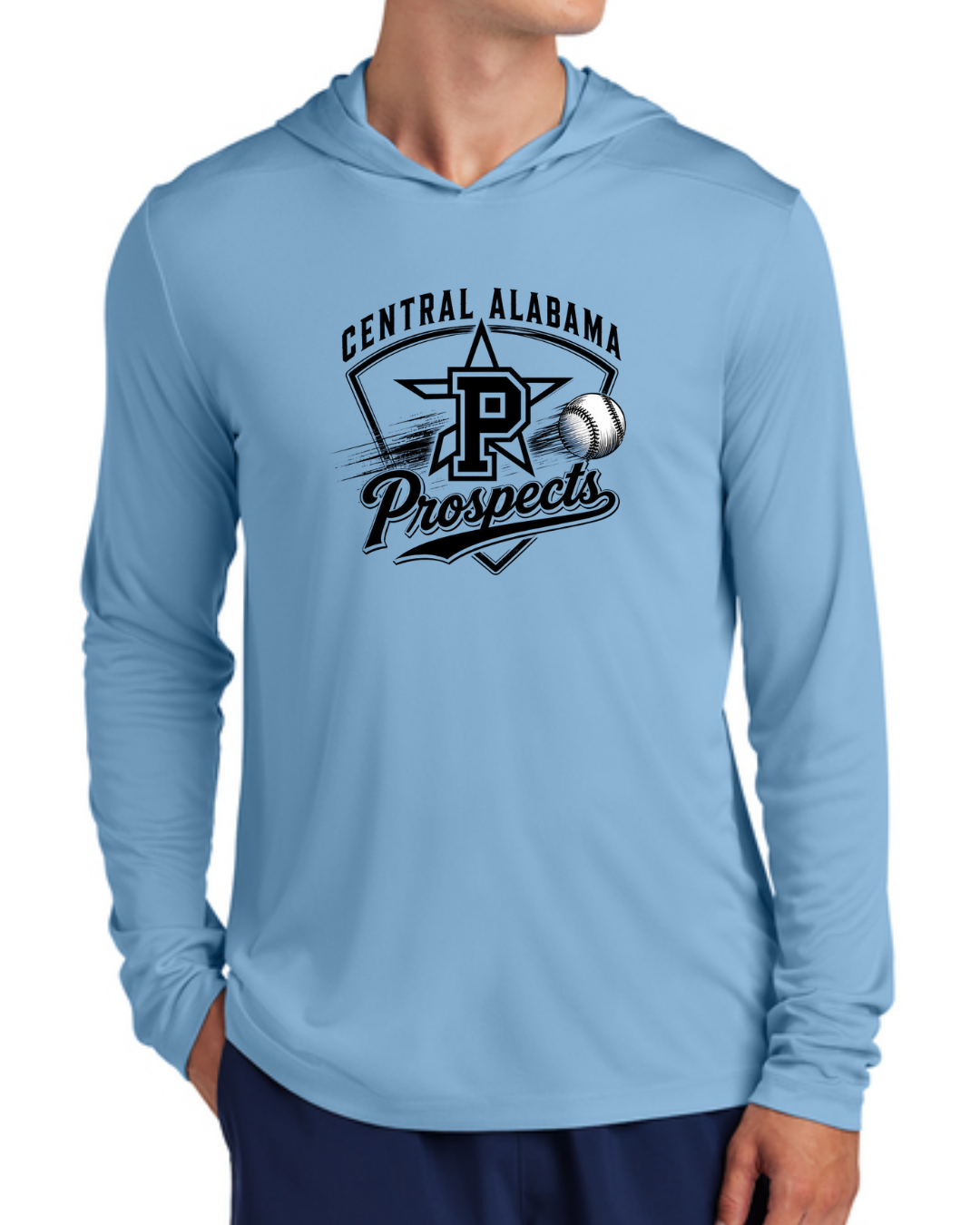 Light Blue Poly Long Sleeve Hooded Shirts