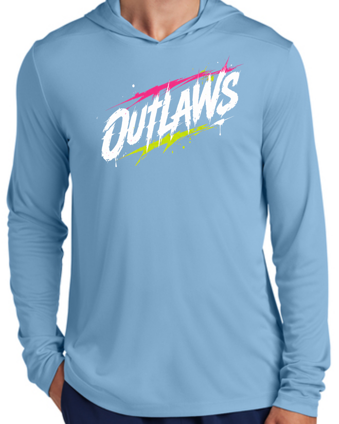 Outlaws Long Sleeve Poly Hooded Shirt (Multiple Designs and Colors)