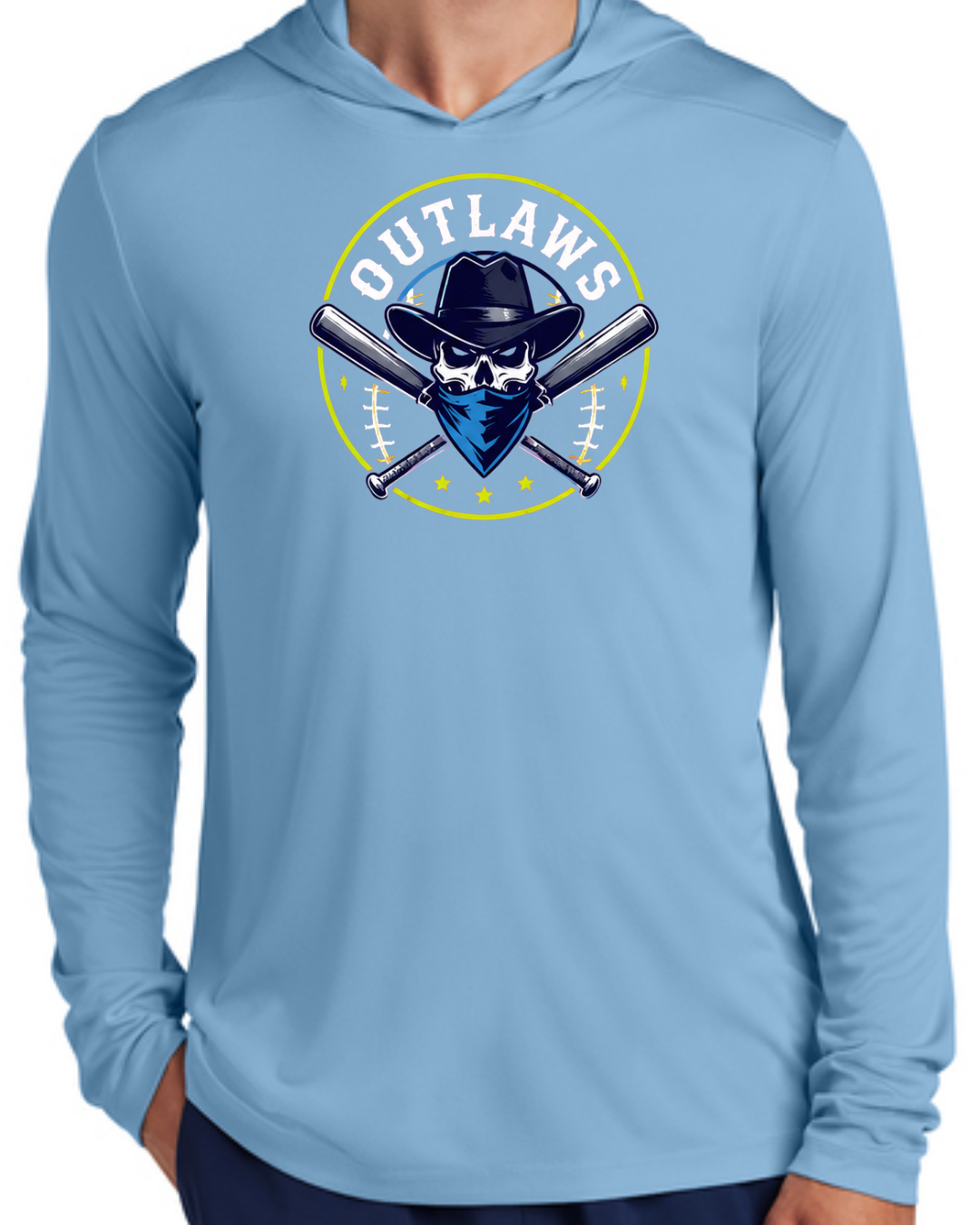 Outlaws Long Sleeve Poly Hooded Shirt (Multiple Designs and Colors)