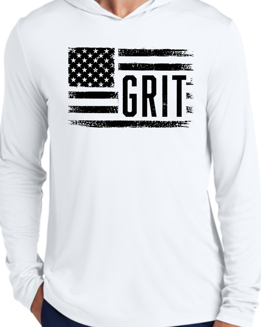 Grit Flag - Hooded Poly Shirts (Black/White Long and Short Sleeve)