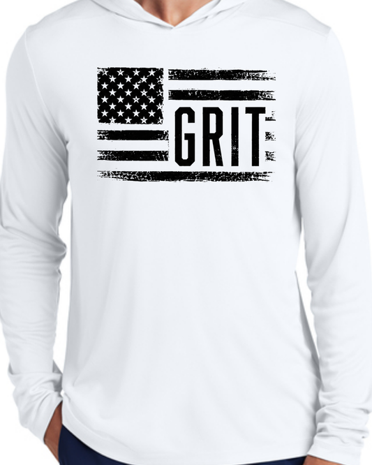 Grit Flag - Hooded Poly Shirts (Black/White Long and Short Sleeve)