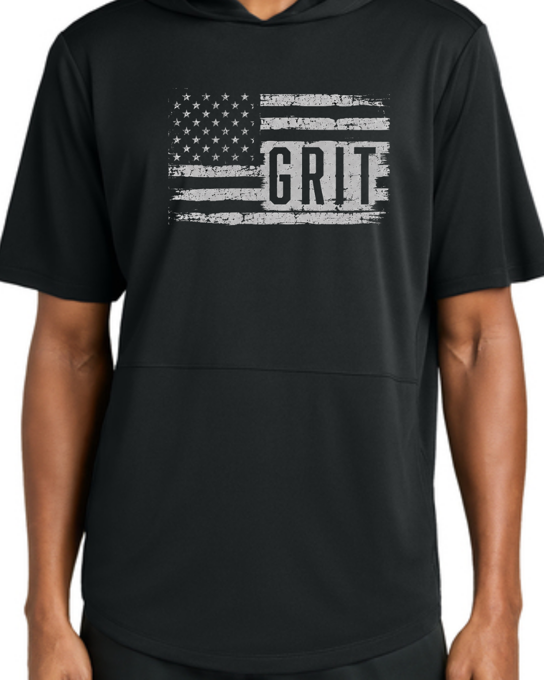 Grit Flag - Hooded Poly Shirts (Black/White Long and Short Sleeve)