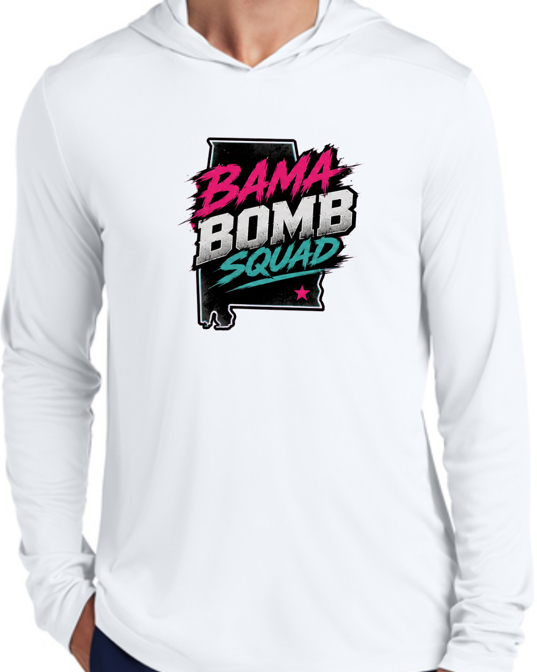 Bama Bomb Squad Long Sleeve Poly Hooded Shirt Multiple Designs and Colors