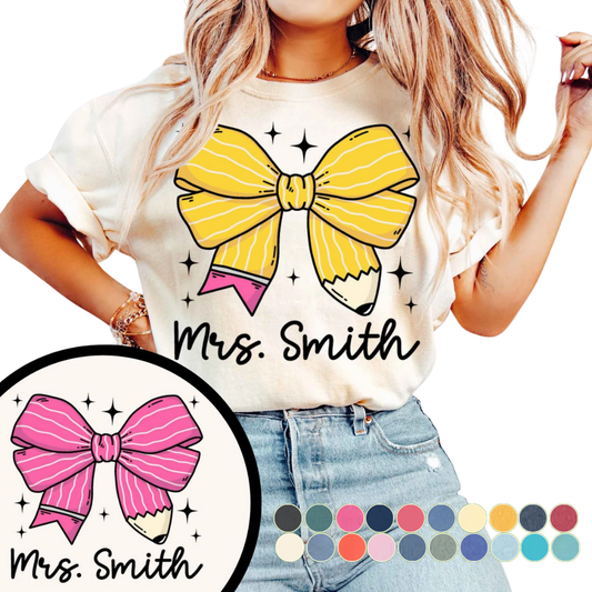 Pencil Bow - With Name - Comfort Colors