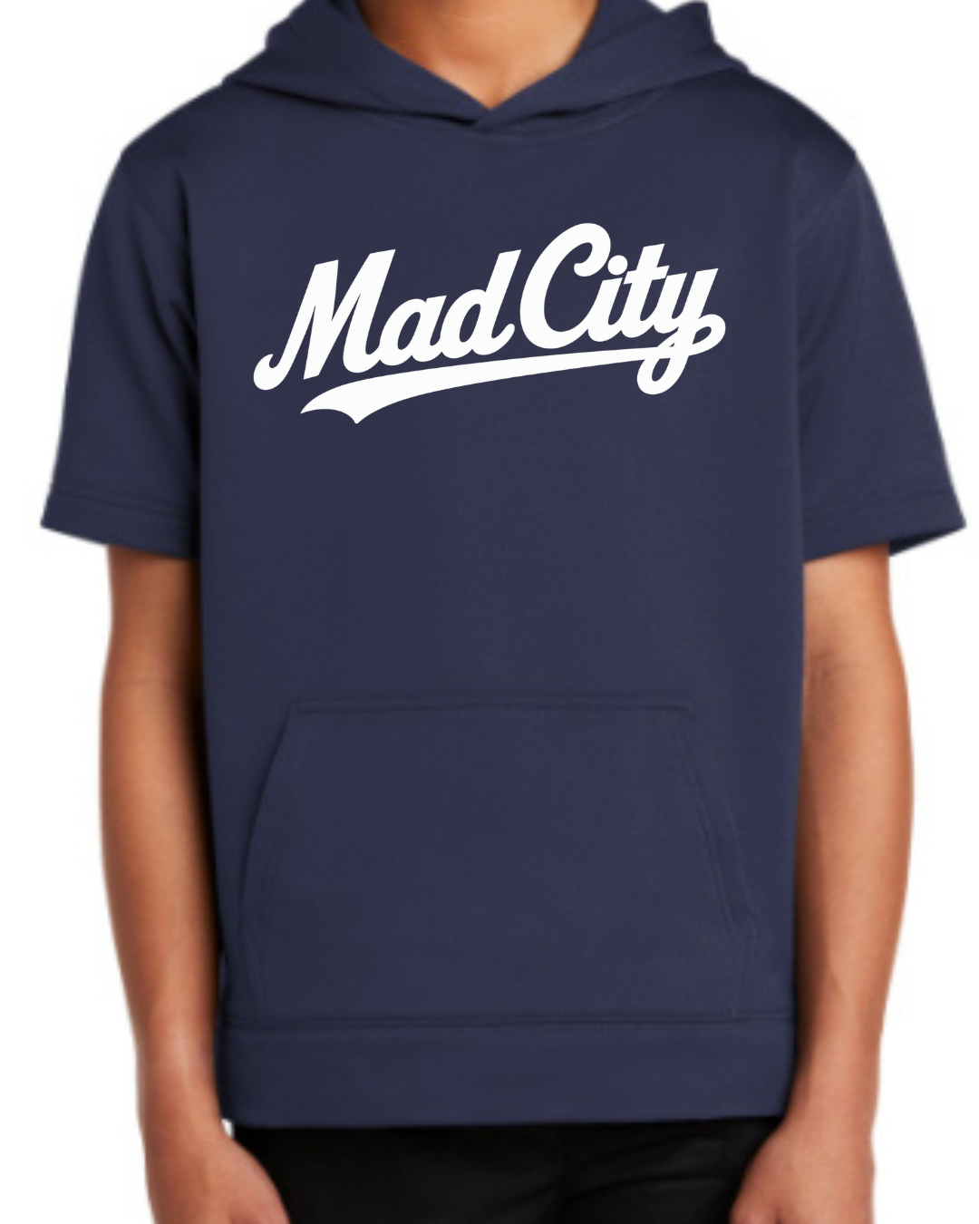 Mad City Fall 2026 Collection - Short Sleeve Fleece Hoodie (Navy and White)
