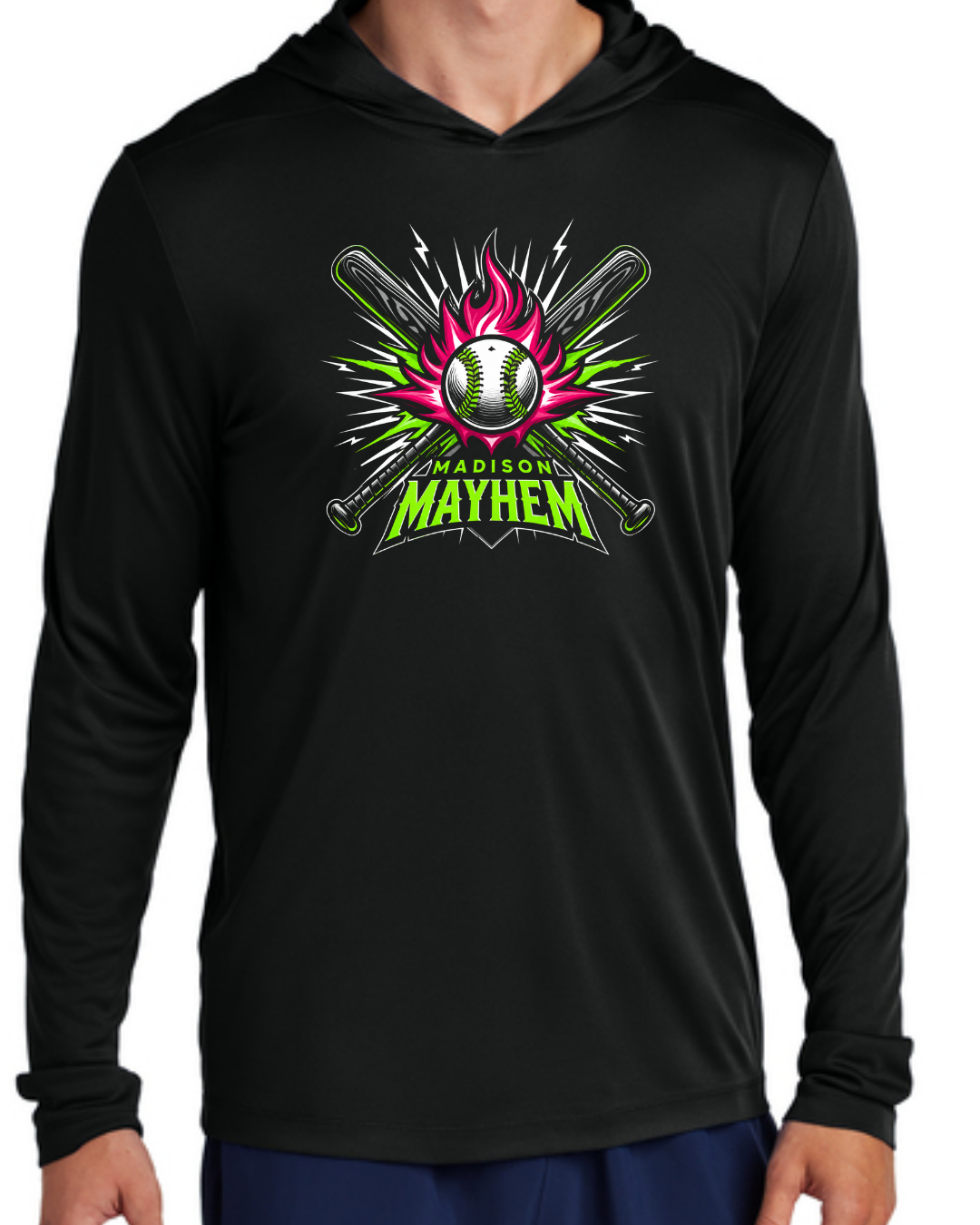 Logo Long Sleeve Hooded Poly Black and White Multiple Designs