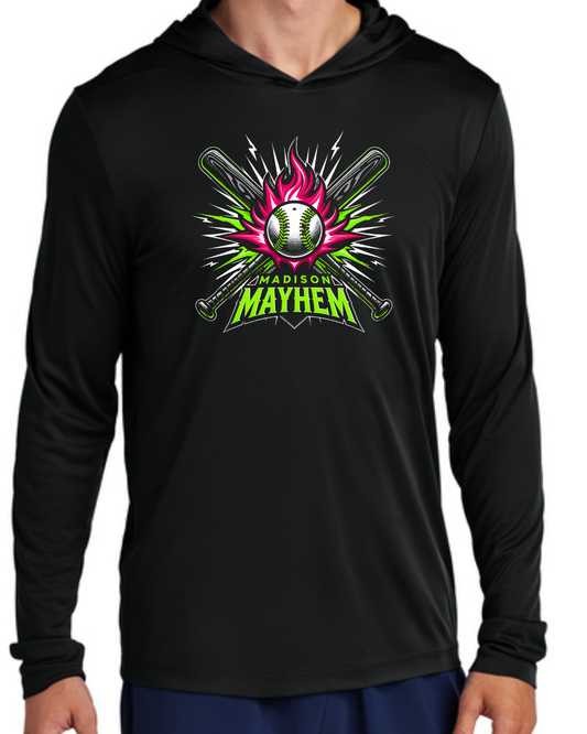 Logo Long Sleeve Hooded Poly Black and White Multiple Designs
