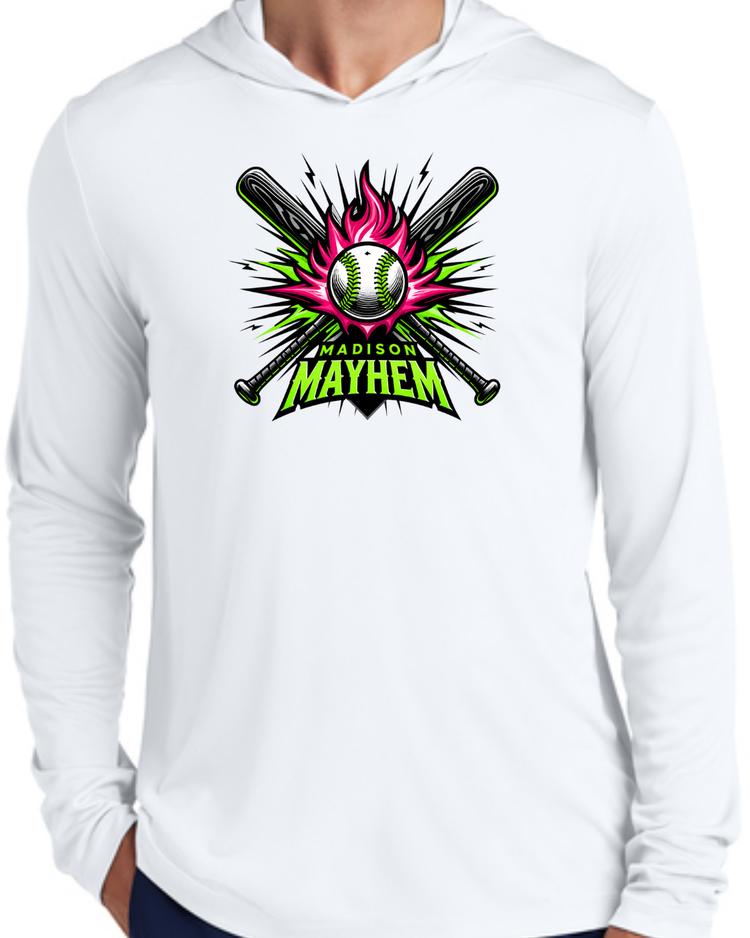 Logo Long Sleeve Hooded Poly Black and White Multiple Designs