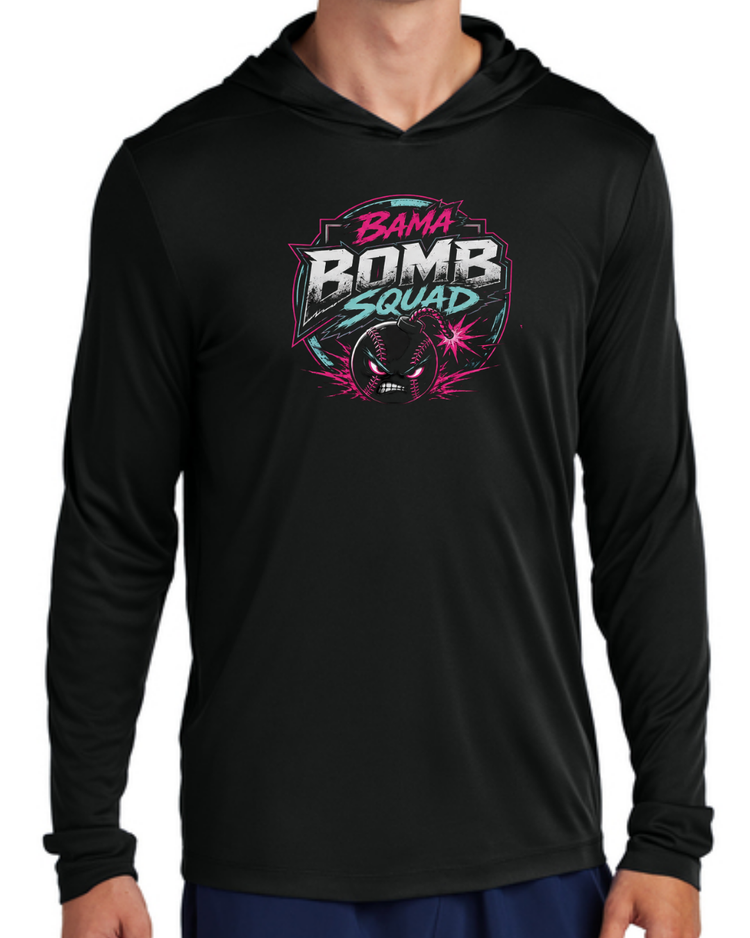 Bama Bomb Squad Long Sleeve Poly Hooded Shirt Multiple Designs and Colors