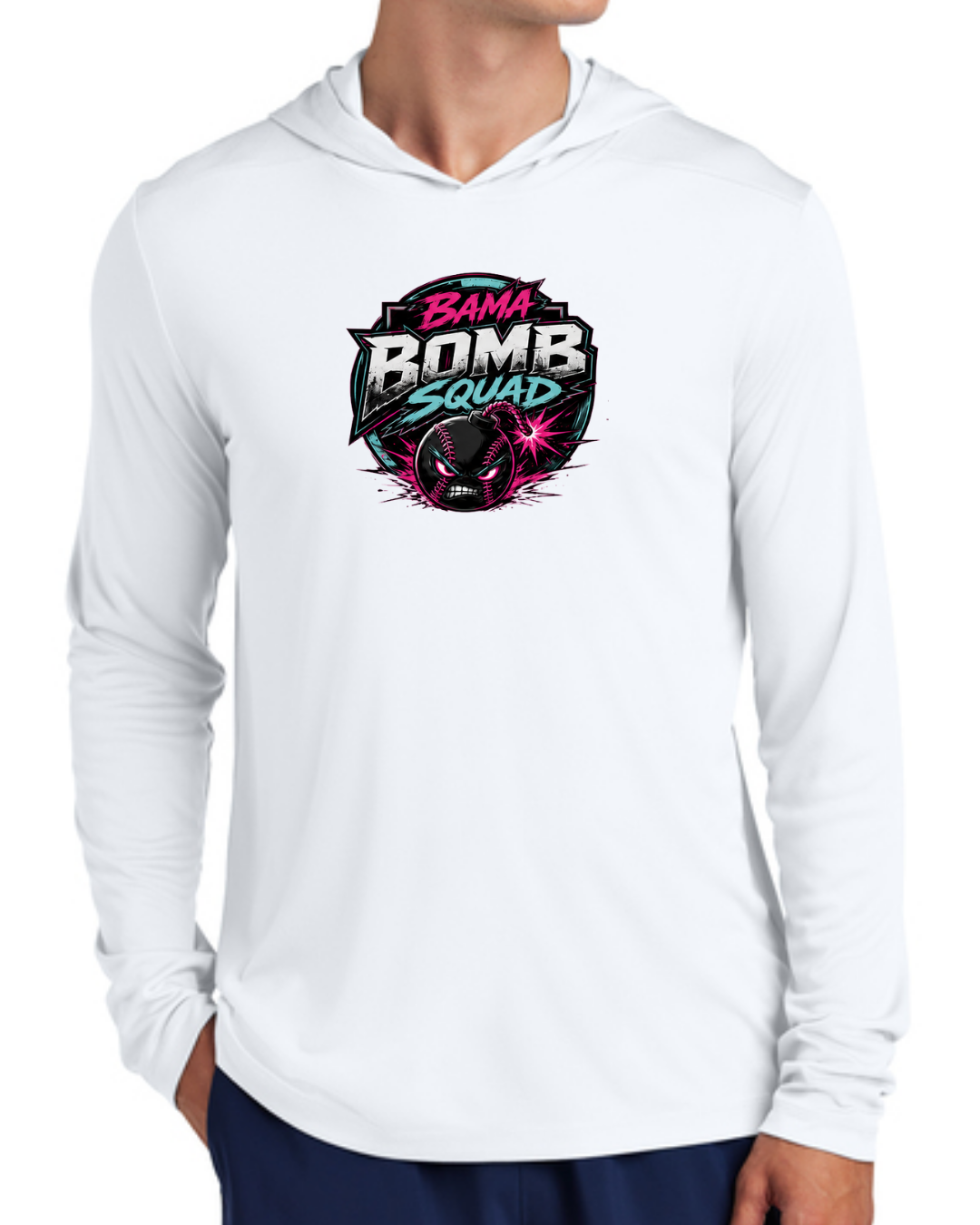 Bama Bomb Squad Long Sleeve Poly Hooded Shirt Multiple Designs and Colors
