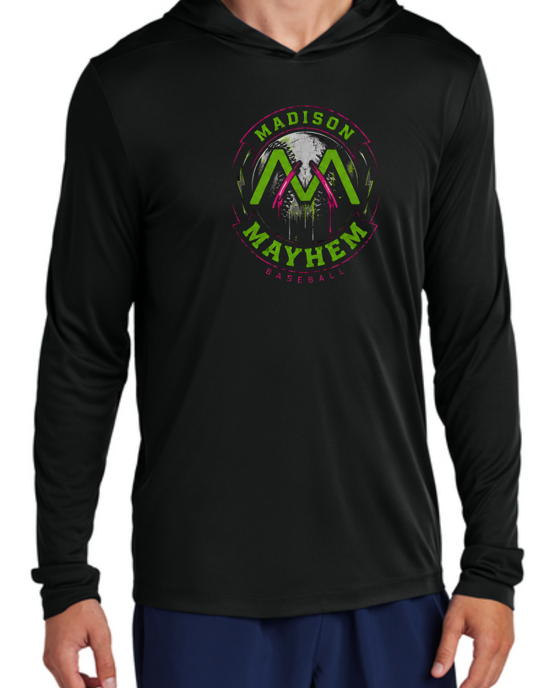 Logo Long Sleeve Hooded Poly Black and White Multiple Designs