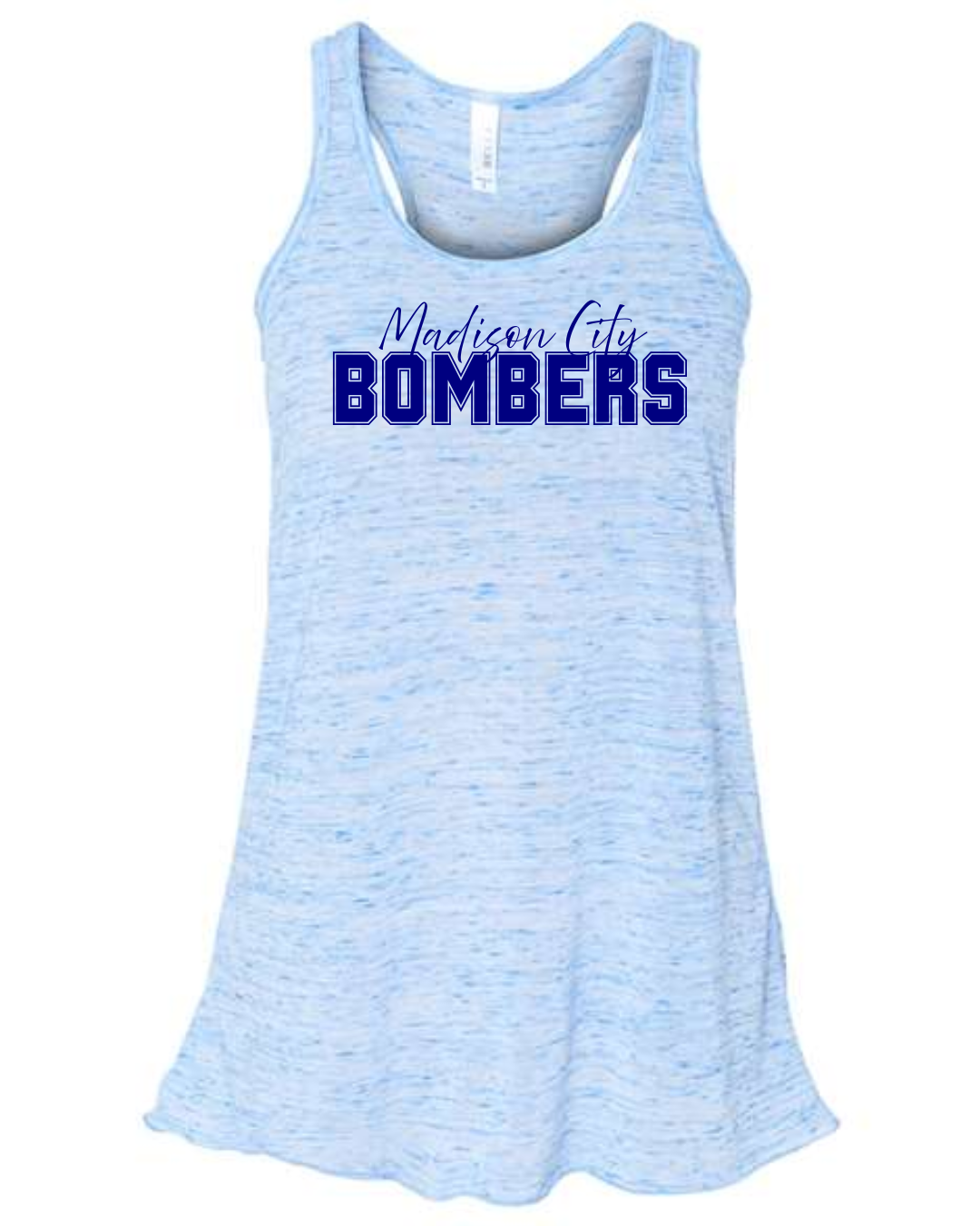 Madison Bombers Blue Bella+Canvas Flowy Racer Back Tank