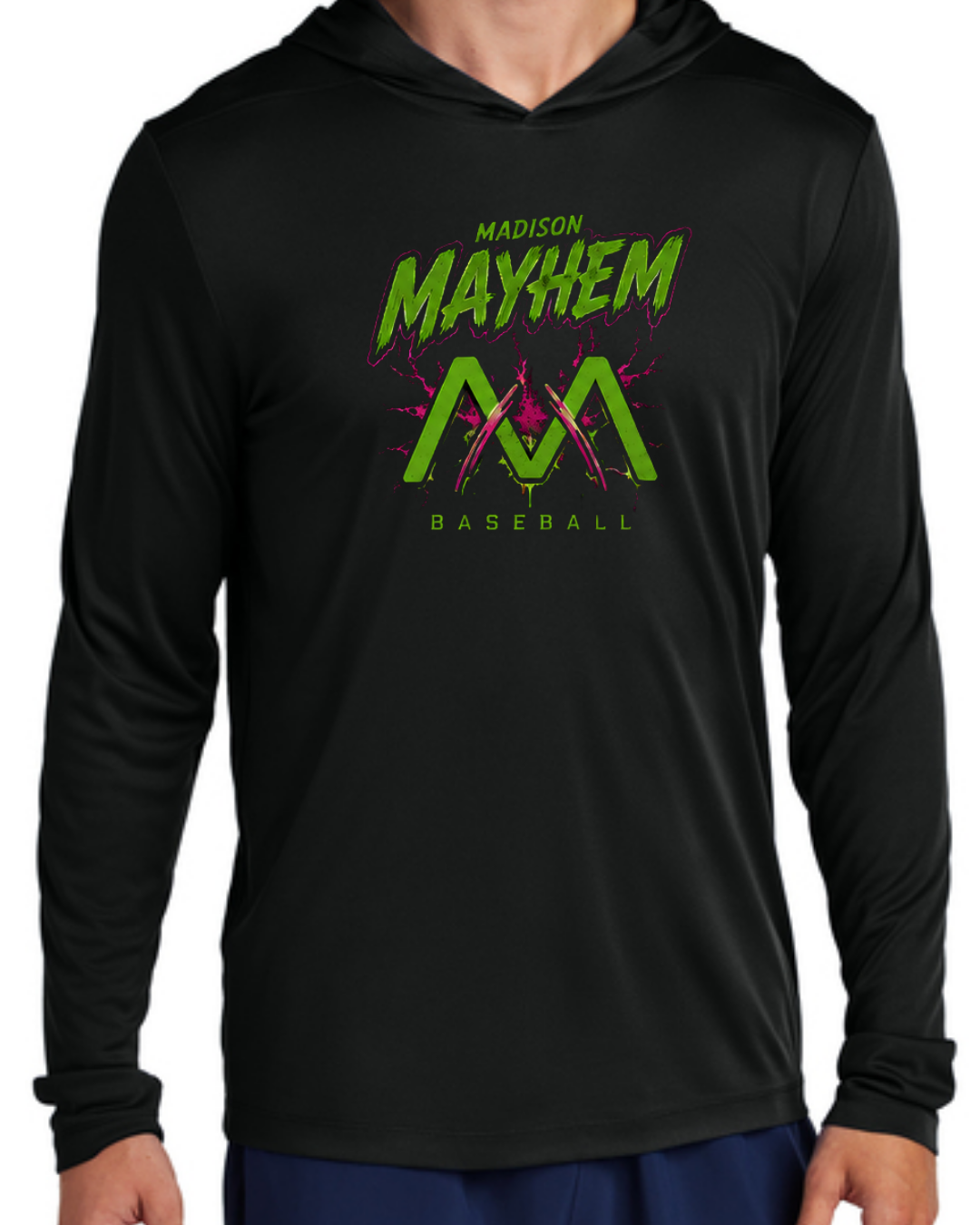 Logo Long Sleeve Hooded Poly Black and White Multiple Designs