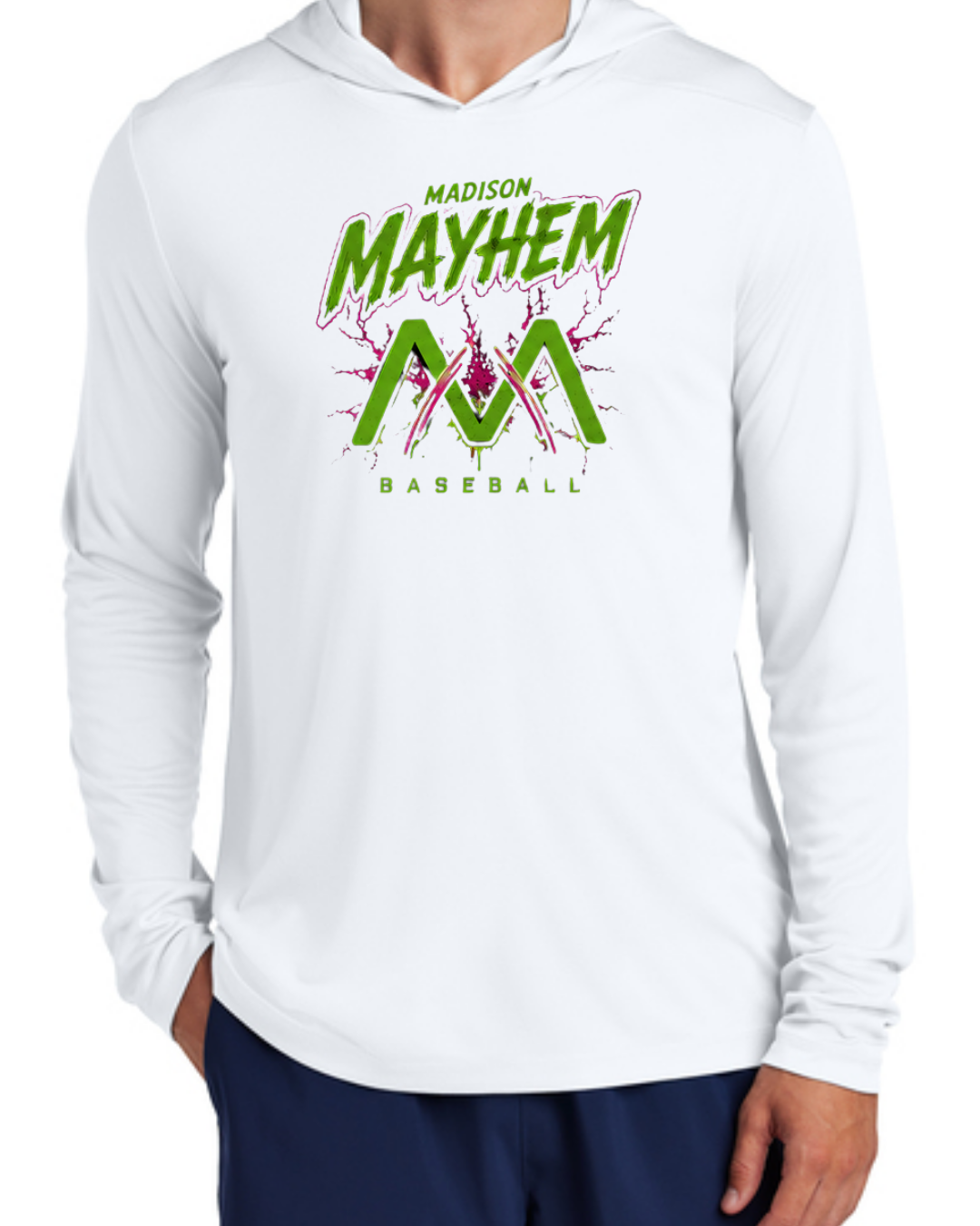 Logo Long Sleeve Hooded Poly Black and White Multiple Designs