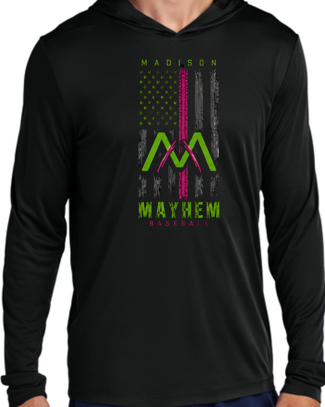 Logo Long Sleeve Hooded Poly Black and White Multiple Designs