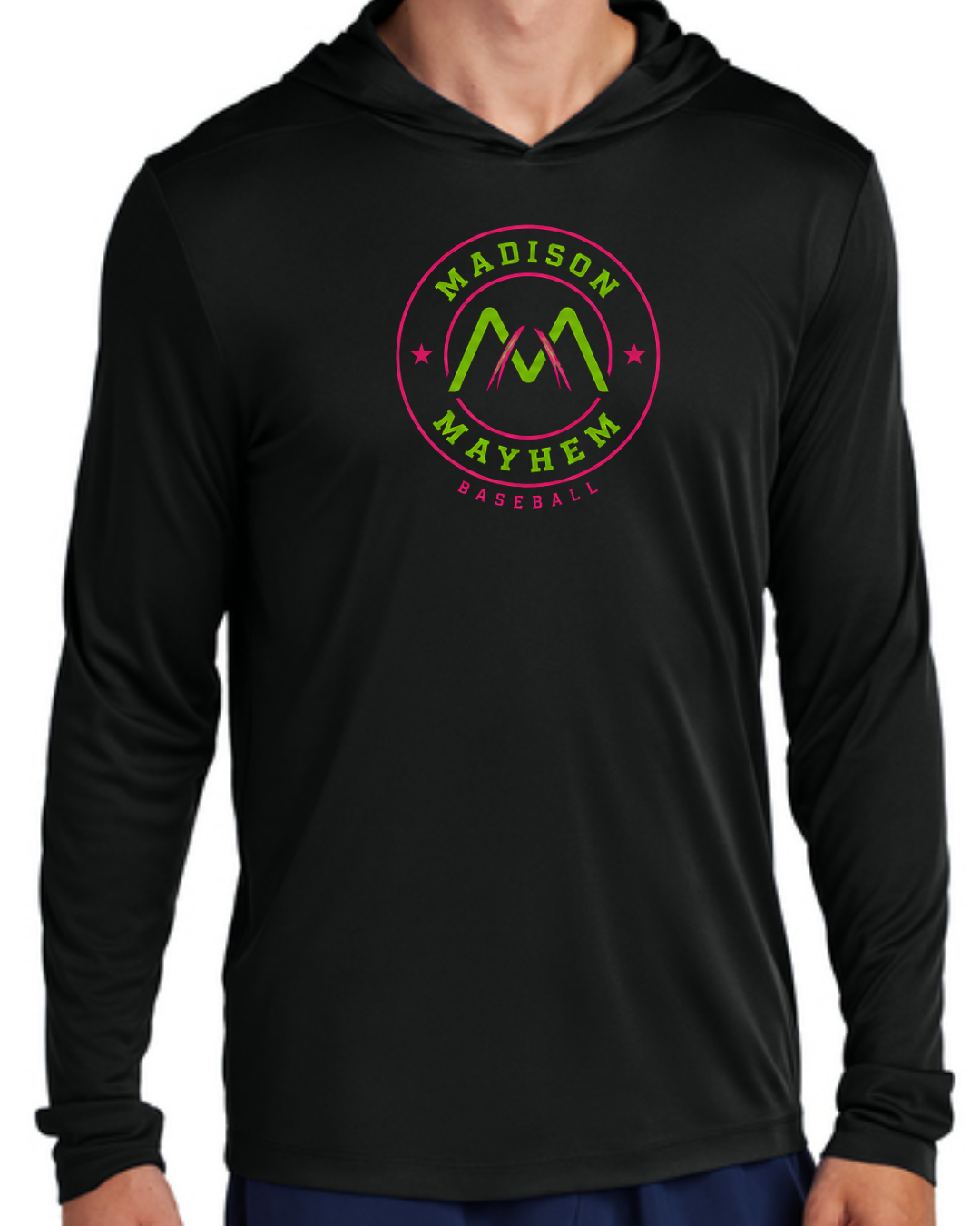 Logo Long Sleeve Hooded Poly Black and White Multiple Designs