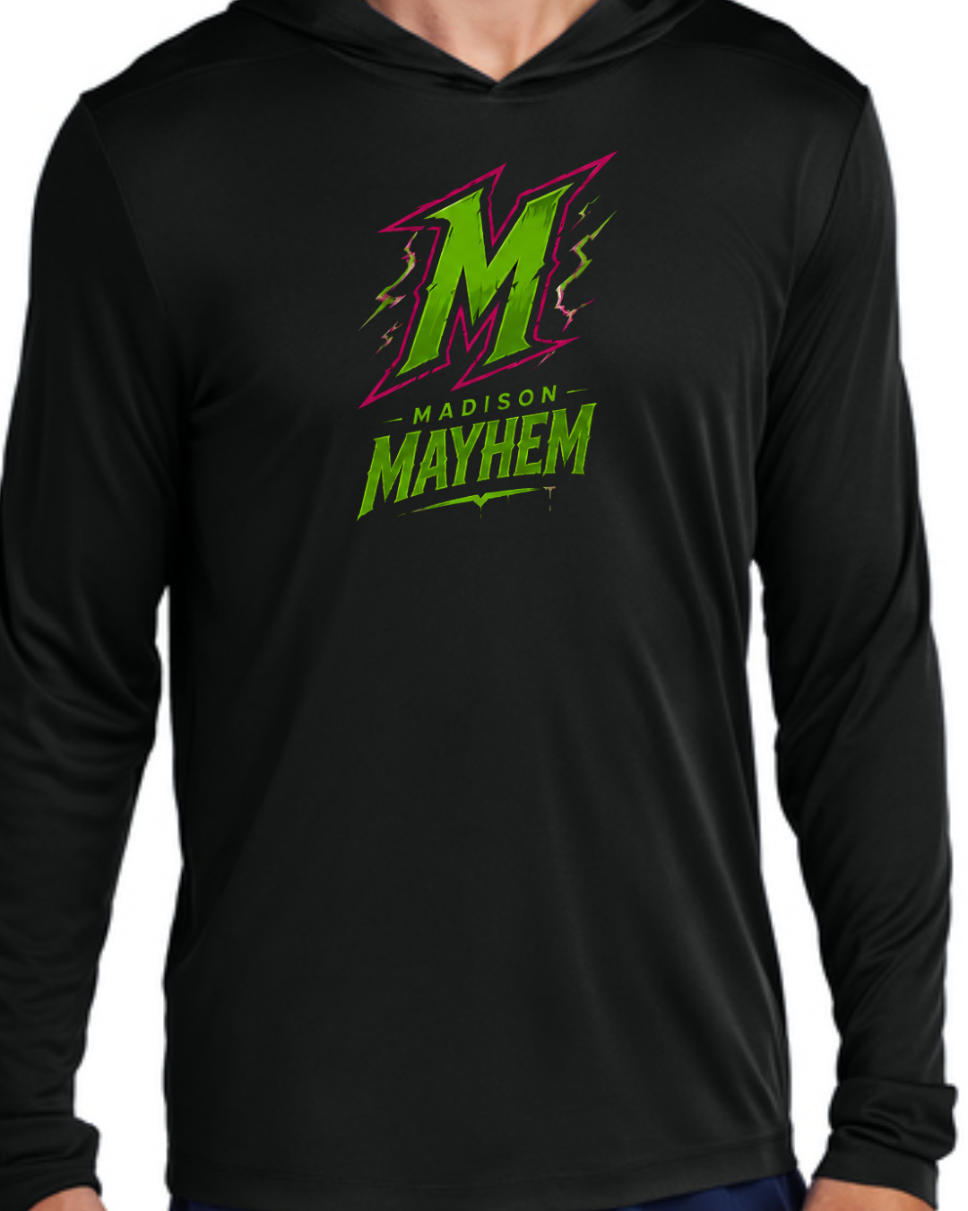 Logo Long Sleeve Hooded Poly Black and White Multiple Designs