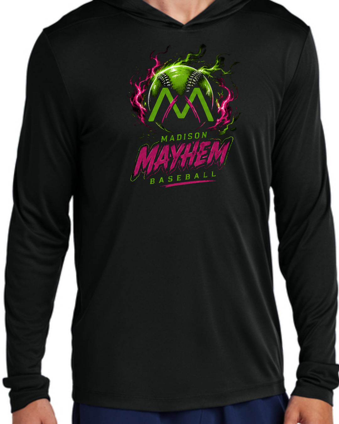 Logo Long Sleeve Hooded Poly Black and White Multiple Designs
