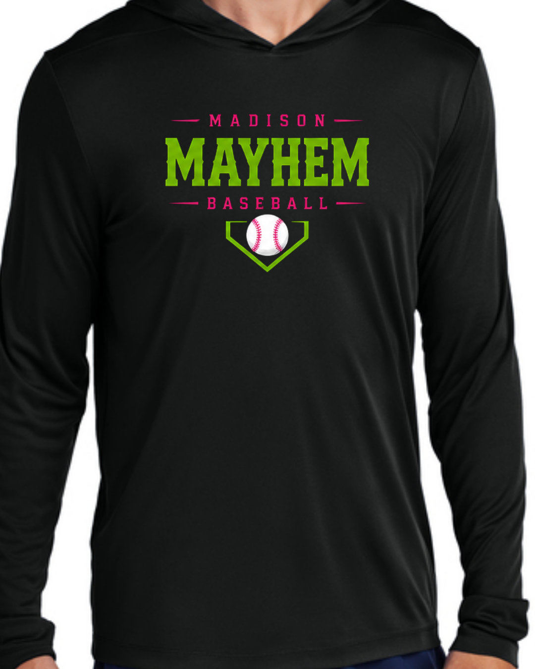 Logo Long Sleeve Hooded Poly Black and White Multiple Designs