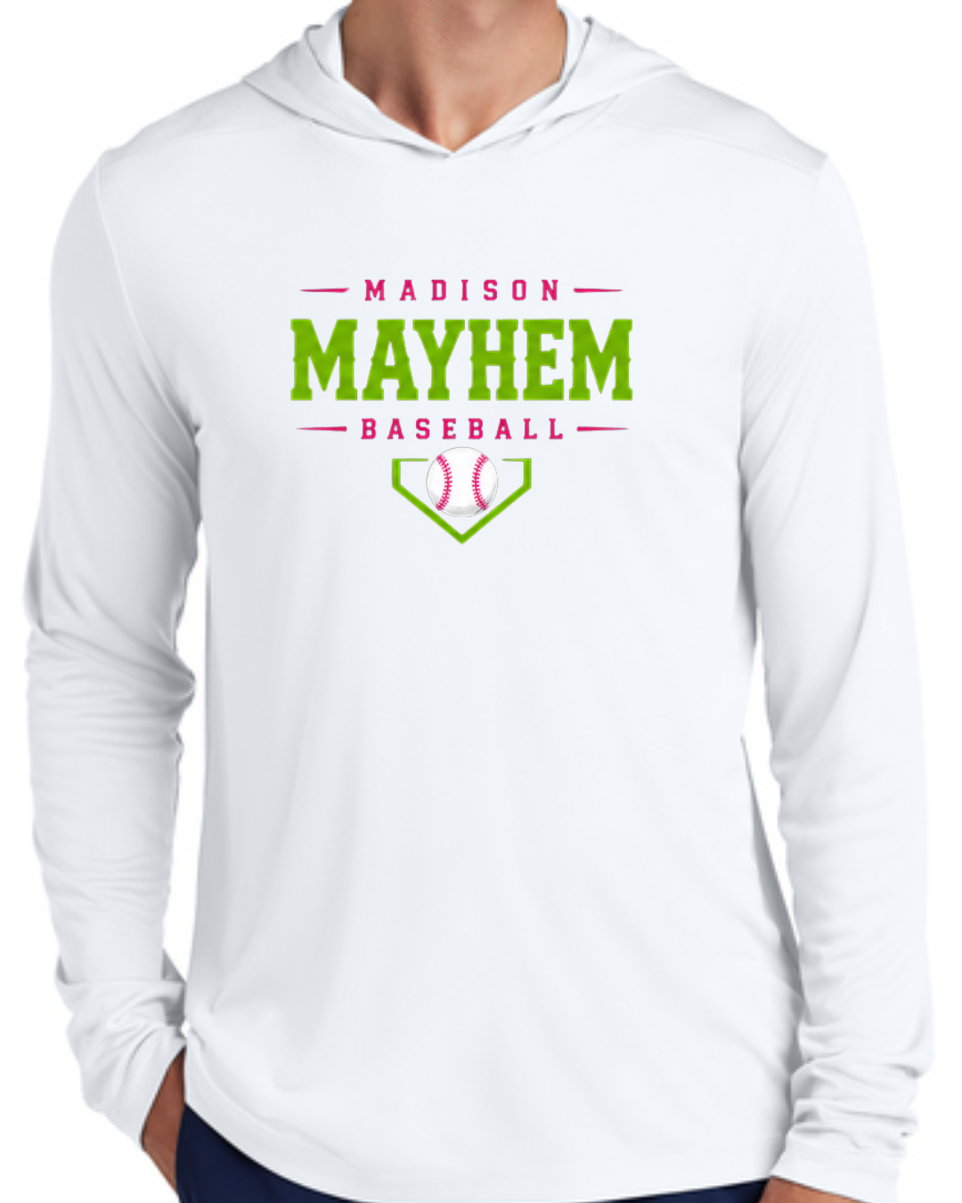 Logo Long Sleeve Hooded Poly Black and White Multiple Designs