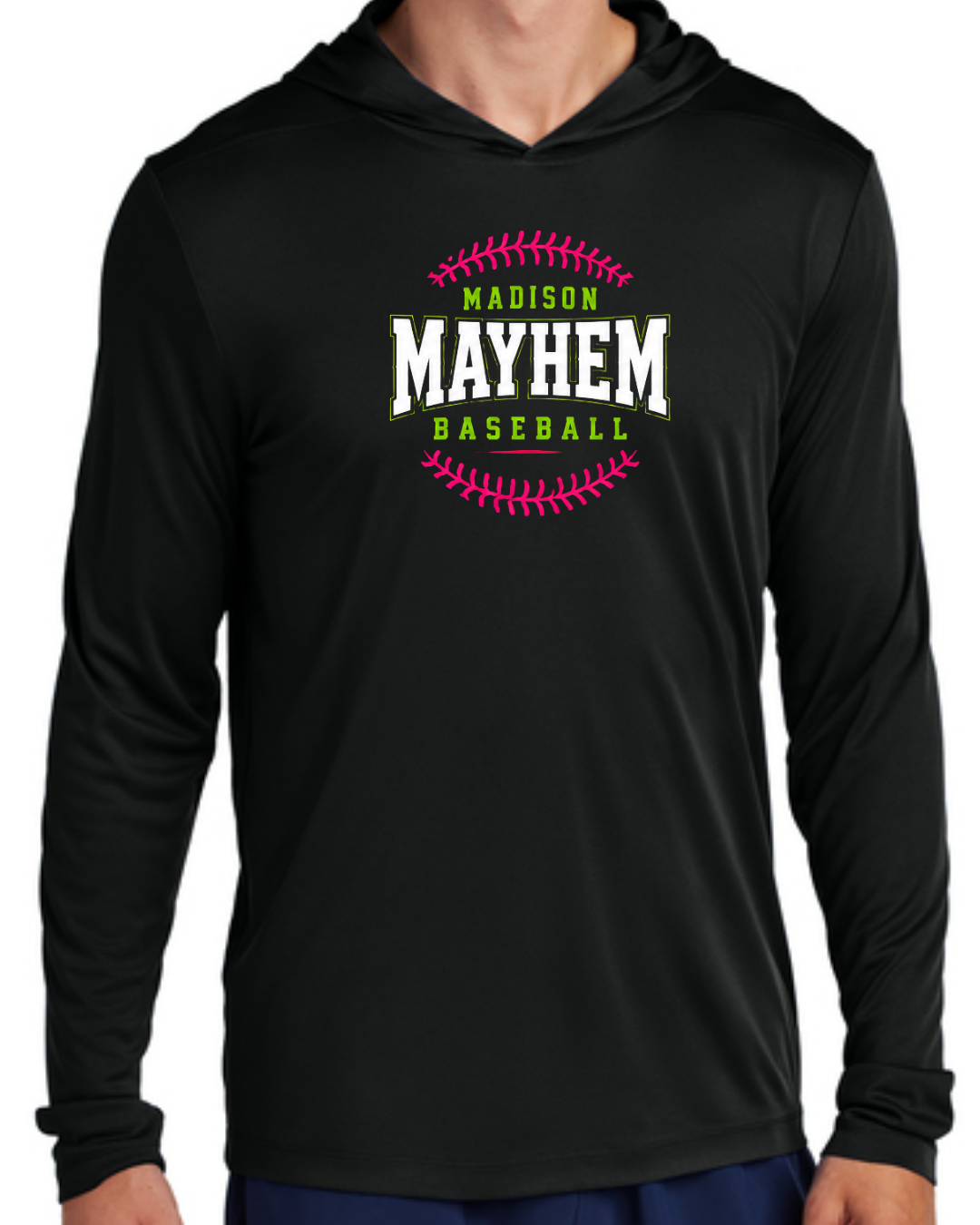 Logo Long Sleeve Hooded Poly Black and White Multiple Designs